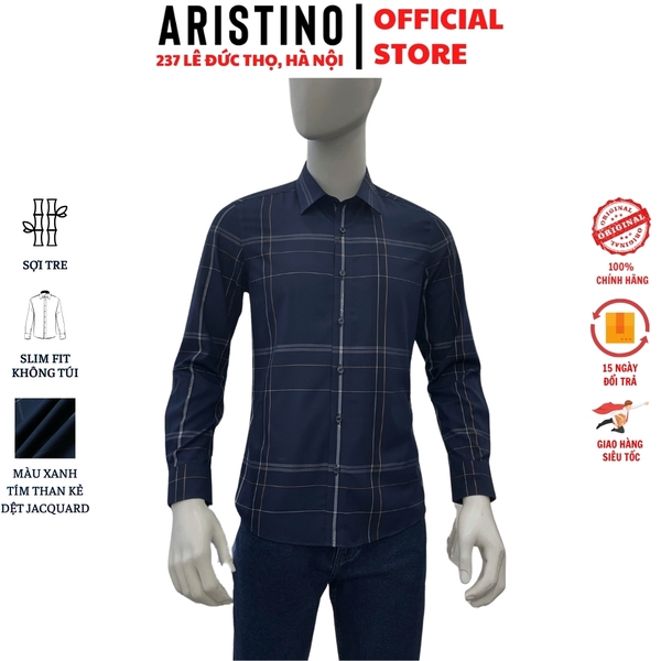 Áo Sơ Mi Nam Dài Tay Aristino ALS1030S1 màu xanh tím than dệt jacquard