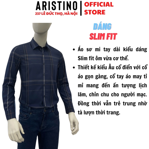 Áo Sơ Mi Nam Dài Tay Aristino ALS1030S1 màu xanh tím than dệt jacquard