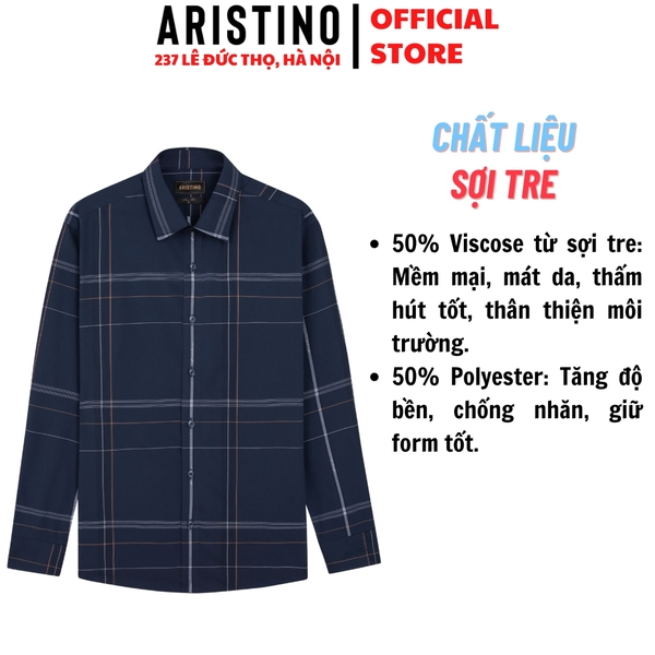Áo Sơ Mi Nam Dài Tay Aristino ALS1030S1 màu xanh tím than dệt jacquard