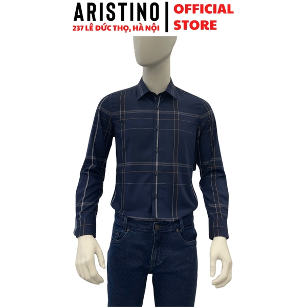 Áo Sơ Mi Nam Dài Tay Aristino ALS1030S1 màu xanh tím than dệt jacquard