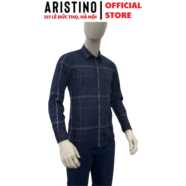 Áo Sơ Mi Nam Dài Tay Aristino ALS1030S1 màu xanh tím than dệt jacquard