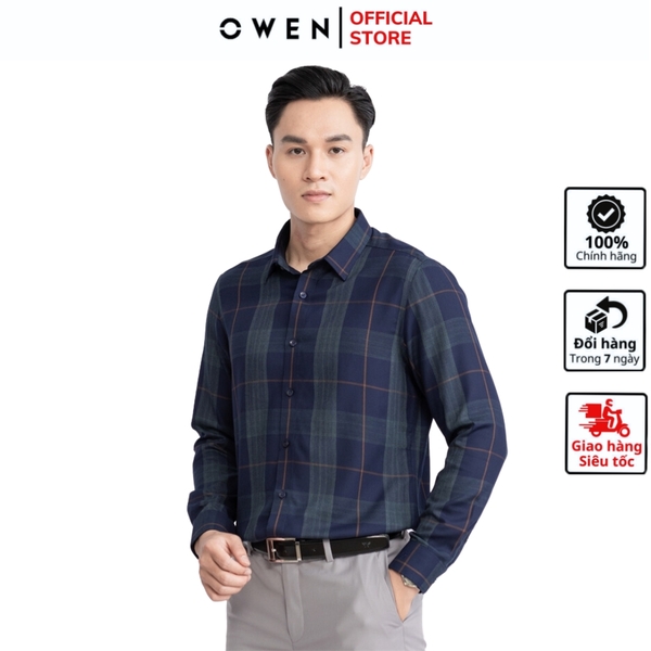 Áo Sơ Mi Nam Dài Tay Aristino ALS23903 màu Xanh tím than kẻ chất liệu sợi tre dáng slim fit không túi ngực