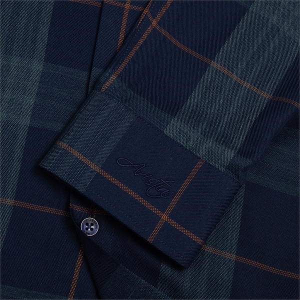 Áo Sơ Mi Nam Dài Tay Aristino ALS23903 màu Xanh tím than kẻ chất liệu sợi tre dáng slim fit không túi ngực