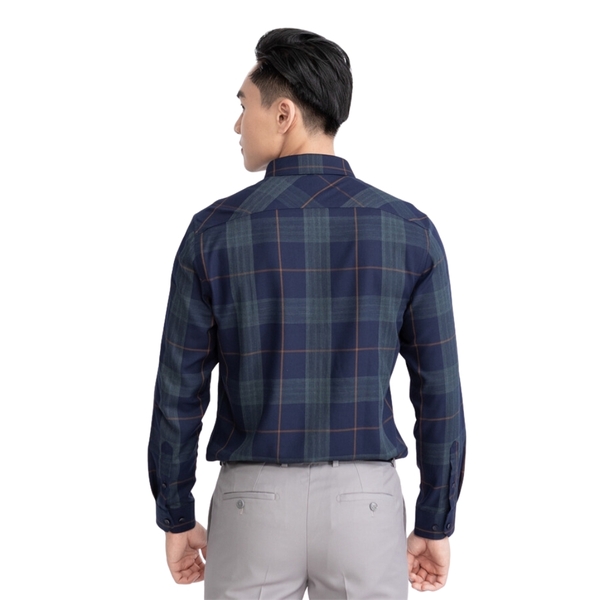Áo Sơ Mi Nam Dài Tay Aristino ALS23903 màu Xanh tím than kẻ chất liệu sợi tre dáng slim fit không túi ngực