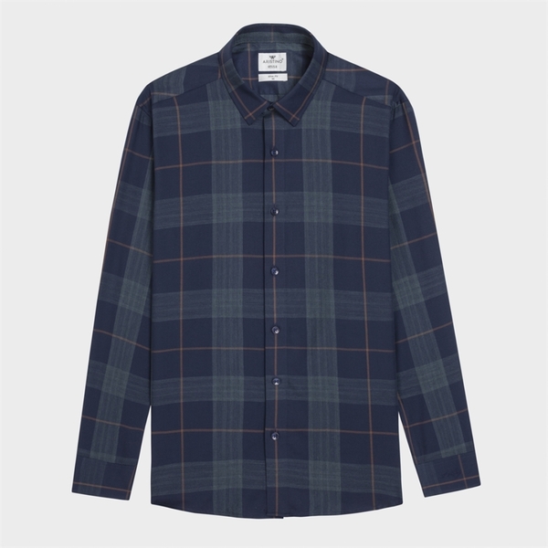 Áo Sơ Mi Nam Dài Tay Aristino ALS23903 màu Xanh tím than kẻ chất liệu sợi tre dáng slim fit không túi ngực
