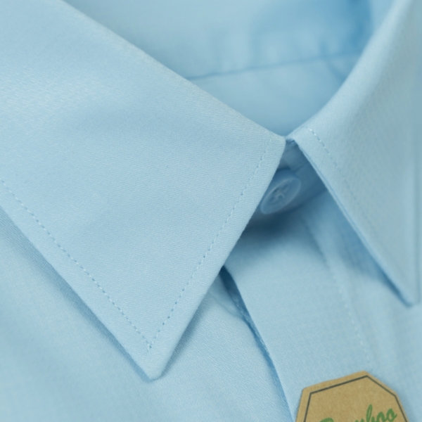 Áo Sơ Mi Nam Tay Dài Owen AR230540DT màu dobby xanh nhạt dáng regular fit tà lượn có túi vải sợi tre