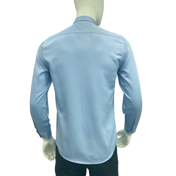 Áo Sơ Mi Nam Tay Dài Owen AS230539D màu kẻ chìm xanh dáng slim fit tà lượn không túi vải sợi tre