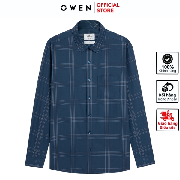 Áo Sơ Mi Nam Dài Tay Aristino ALS10203 màu Xanh kẻ trắng chất liệu sợi tre dáng regular fit có túi ngực