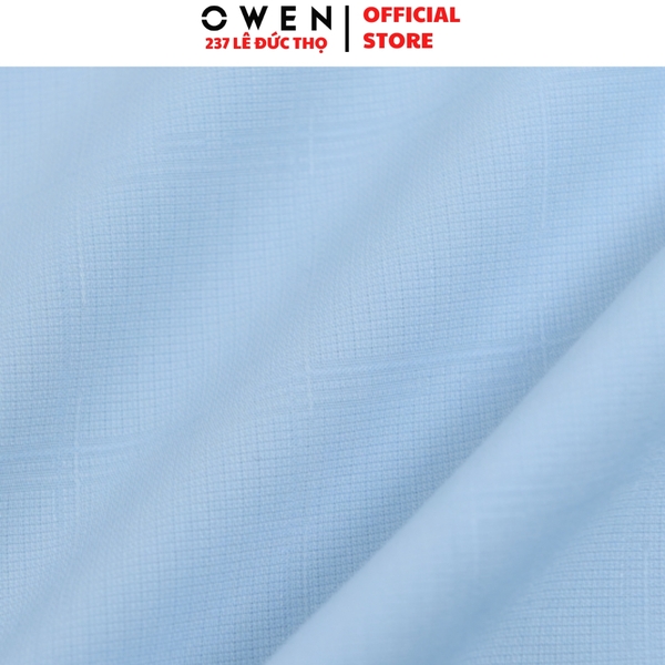 Áo Sơ Mi Nam Tay Dài Owen AR250019DT màu xanh dương dáng suông regular fit tà lượng có túi Chất liệu Bambo poly