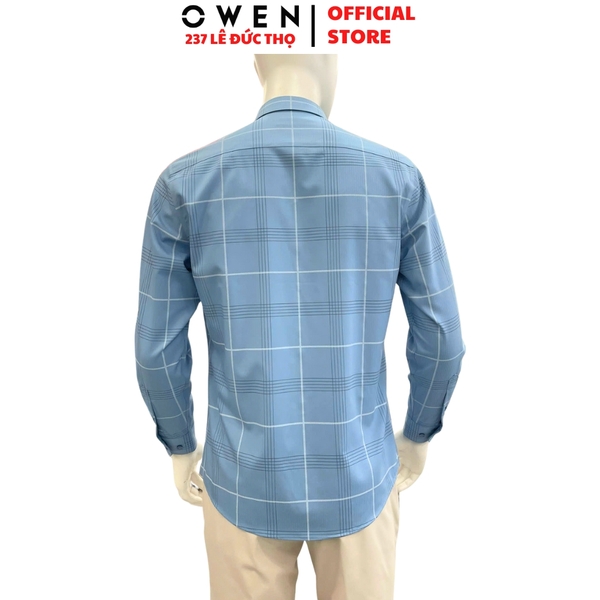 Áo sơ mi nam tay dài Owen AR250368DT màu xanh caro lớn dáng suông regular fit tà lượn có túi chất liệu bamboo spandex