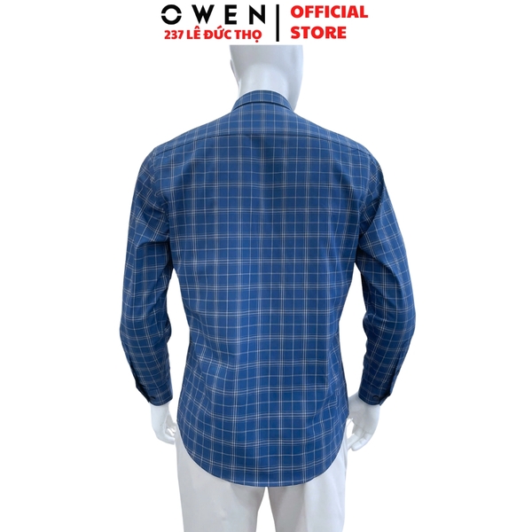 Áo sơ mi nam tay dài Owen AR250369DT màu xanh đậm caro vừa dáng suông regular fit tà lượn có túi chất liệu bamboo spandex