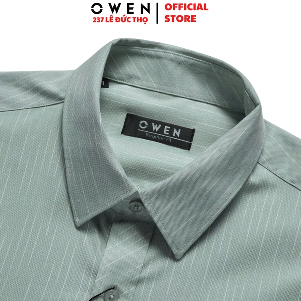 Áo sơ mi nam tay dài Owen AR255023DT màu xanh bạc hà dáng suông regular fit tà lượn có túi chất liệu bamboo