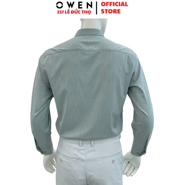 Áo sơ mi nam tay dài Owen AR255023DT màu xanh bạc hà dáng suông regular fit tà lượn có túi chất liệu bamboo