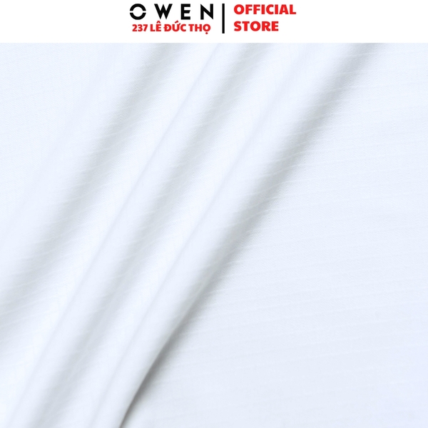 Áo sơ mi trắng nam tay dài Owen AR255035DT màu trắng dệt caro chìm dáng suông regualr fit tà lượn có túi chất liệu Nano