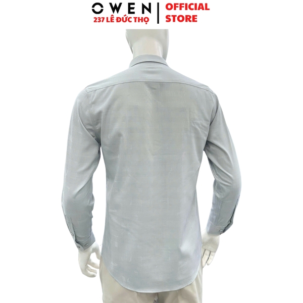Áo Sơ mi nam tay dài Owen AR255089DT màu xám dáng suông regular fit tà lượn có túi chất liệu bamboo poly