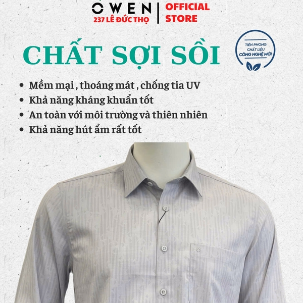 Áo sơ mi nam tay dài Owen AR260013DT màu xám dáng suông regular fit tà lượn có túi chất liệu modal polyester spandex