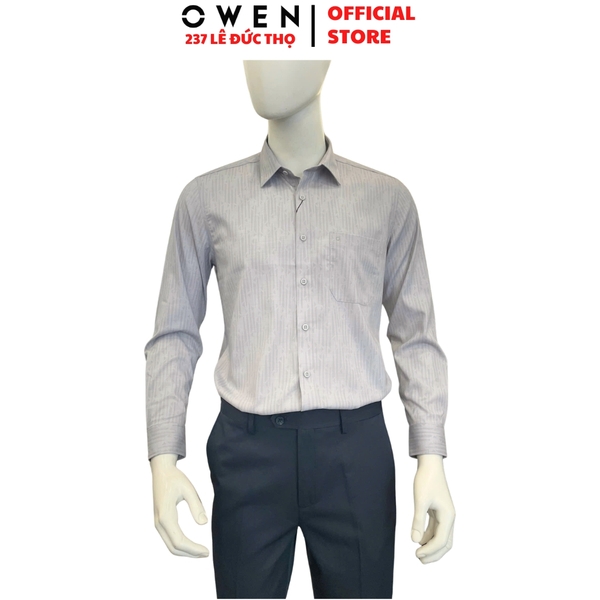 Áo sơ mi nam tay dài Owen AR260013DT màu xám dáng suông regular fit tà lượn có túi chất liệu modal polyester spandex