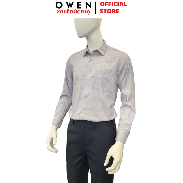 Áo sơ mi nam tay dài Owen AR260013DT màu xám dáng suông regular fit tà lượn có túi chất liệu modal polyester spandex