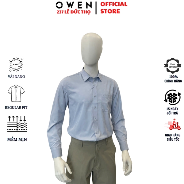 Áo Sơ Mi Nam Tay Dài Owen AR260018DT Xanh Nhạt Regular Fit Có Túi
