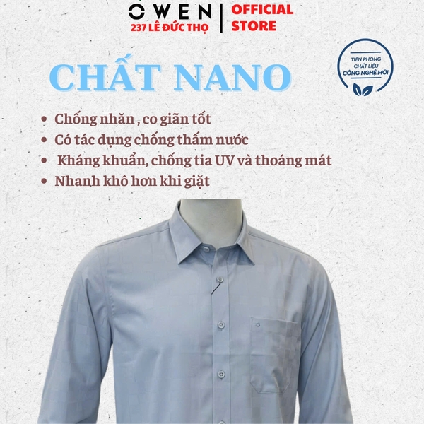 Áo Sơ Mi Nam Tay Dài Owen AR260018DT Xanh Nhạt Regular Fit Có Túi