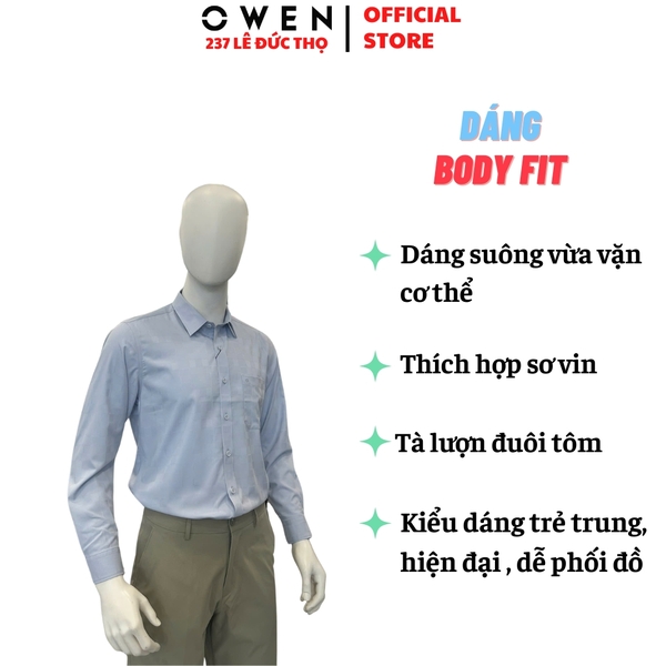 Áo Sơ Mi Nam Tay Dài Owen AR260018DT Xanh Nhạt Regular Fit Có Túi