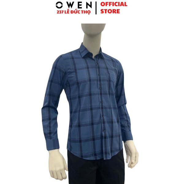 Áo Sơ Mi Nam Tay Dài Owen AR260612DT Xanh Tím Than Regular Fit Có Túi chất liệu Bamboo polyester