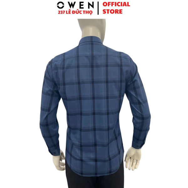 Áo Sơ Mi Nam Tay Dài Owen AR260612DT Xanh Tím Than Regular Fit Có Túi chất liệu Bamboo polyester