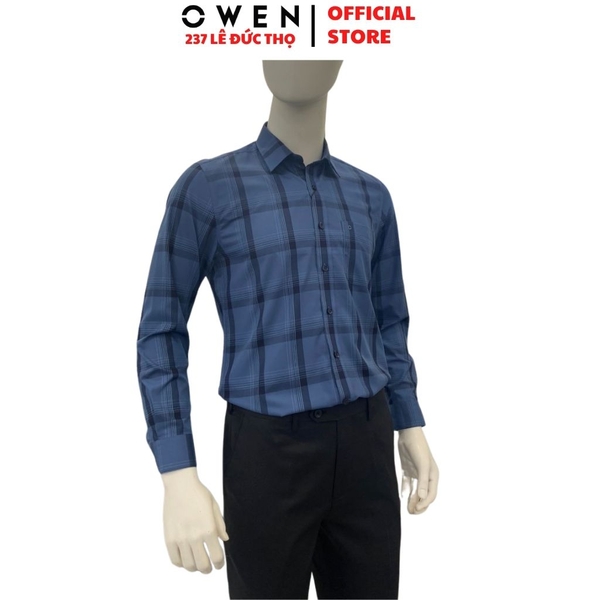 Áo Sơ Mi Nam Tay Dài Owen AR260612DT Xanh Tím Than Regular Fit Có Túi chất liệu Bamboo polyester