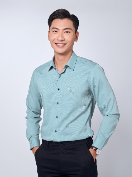 Áo Sơ Mi Nam Tay Dài Owen AS220926D Màu dobby xanh in lá Dáng Slim Fit Tà Lượn Không Túi Vải Sợi Tre ( Bamboo)