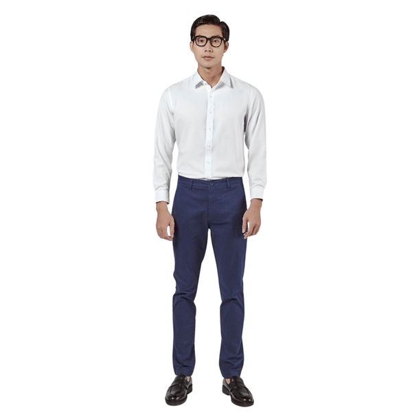 Áo Sơ Mi Nam Tay Dài Owen AS230111D màu dobby trắng dáng slim fit tà lượn không túi vải café