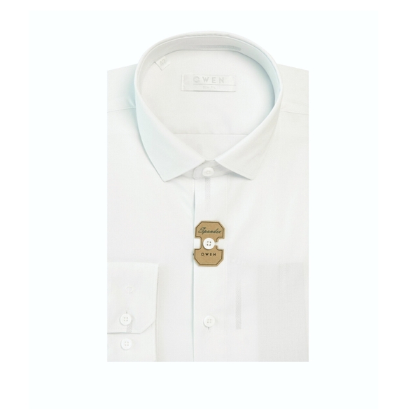 Áo Sơ Mi Nam Tay Dài Owen AS230258D màu trắng in xám dáng slim fit tà lượn không túi vải bamboo