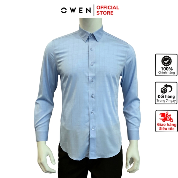 Áo Sơ Mi Nam Tay Dài Owen AS230589D màu xanh họa tiết xước dáng slimfit vải bamboo