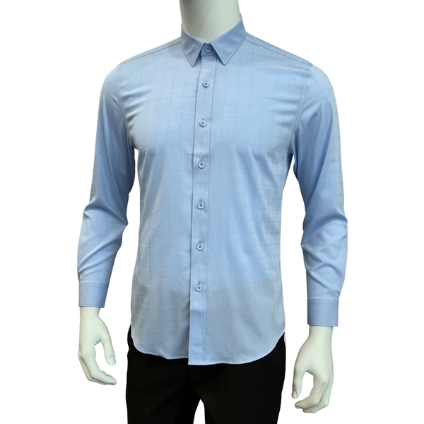 Áo Sơ Mi Nam Tay Dài Owen AS230589D màu xanh họa tiết xước dáng slimfit vải bamboo