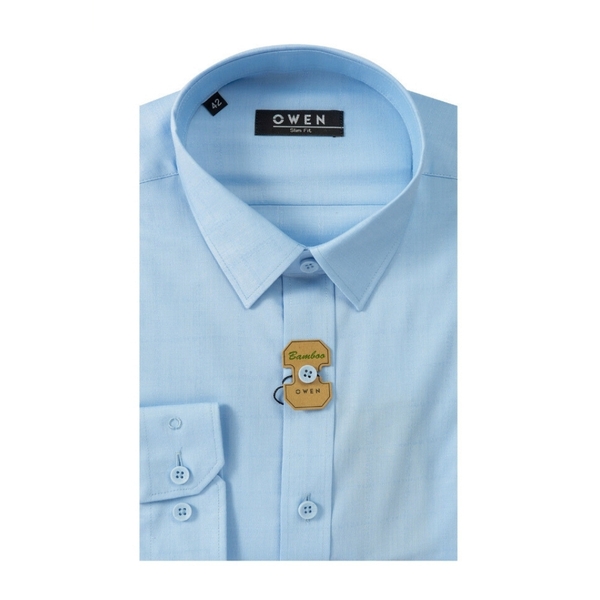 Áo Sơ Mi Nam Tay Dài Owen AS230589D màu xanh họa tiết xước dáng slimfit vải bamboo