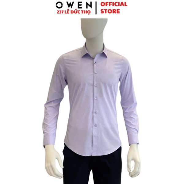 Áo sơ mi nam tay dài Owen AS250023D màu tím nhạt dáng ôm slim fit tà lượn không túi Chất liệu Bamboo poly