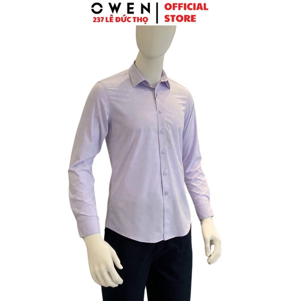 Áo sơ mi nam tay dài Owen AS250023D màu tím nhạt dáng ôm slim fit tà lượn không túi Chất liệu Bamboo poly