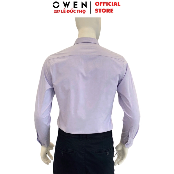 Áo sơ mi nam tay dài Owen AS250023D màu tím nhạt dáng ôm slim fit tà lượn không túi Chất liệu Bamboo poly