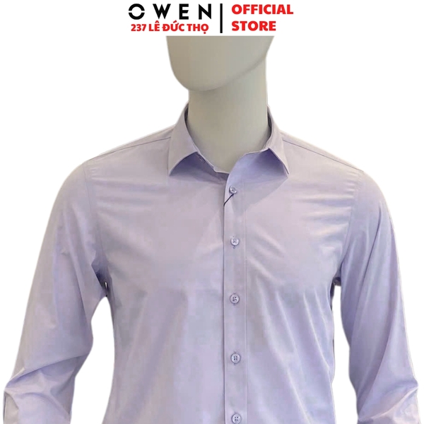 Áo sơ mi nam tay dài Owen AS250023D màu tím nhạt dáng ôm slim fit tà lượn không túi Chất liệu Bamboo poly