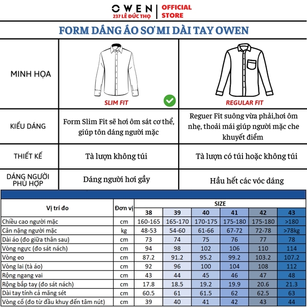 Áo sơ mi trắng nam tay dài Owen AS250302D Màu trắng trơn dáng ôm slim fit tà lượn không túi chất liệu Nano