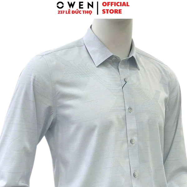 Áo Sơ mi nam tay dài Owen AS255091D màu xám nhạt họa tiết dáng ôm slim fit là lượn không túi chất liệu bamboo poly