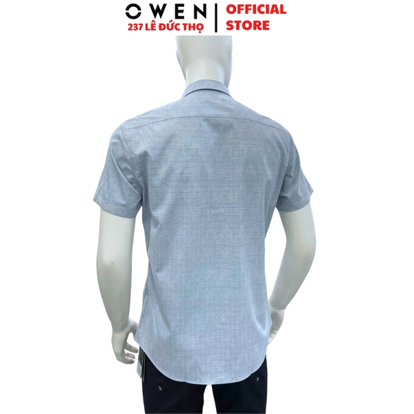 Áo sơ mi nam tay ngắn Owen AR260042NT màu xanh họa tiết dáng suông regular fit tà lượn có túi chất liệu modal polyester