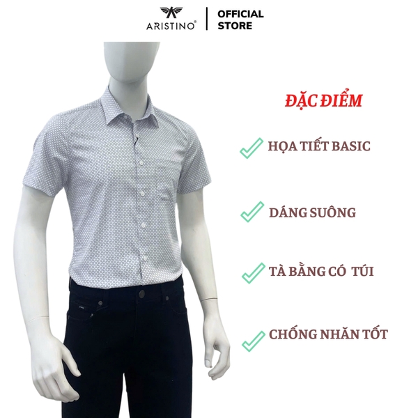 Áo Sơ Mi Nam Ngắn Tay Aristino ASS030AS3 màu xám in