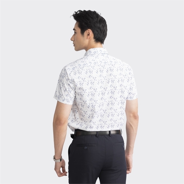 Áo Sơ Mi Nam Ngắn Tay Aristino ASS052S3 màu Trắng in họa tiết xanh