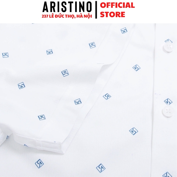 Áo Sơ Mi Nam Ngắn Tay Aristino ASS056AS3 màu trắng in họa tiết dáng sáng suông Perfect fit tà bằng