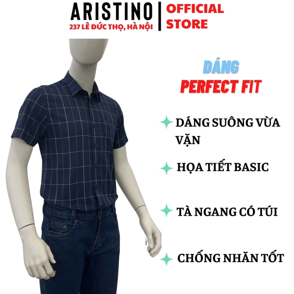Áo Sơ Mi Nam Ngắn Tay Aristino ASS066AS2 màu xanh kẻ