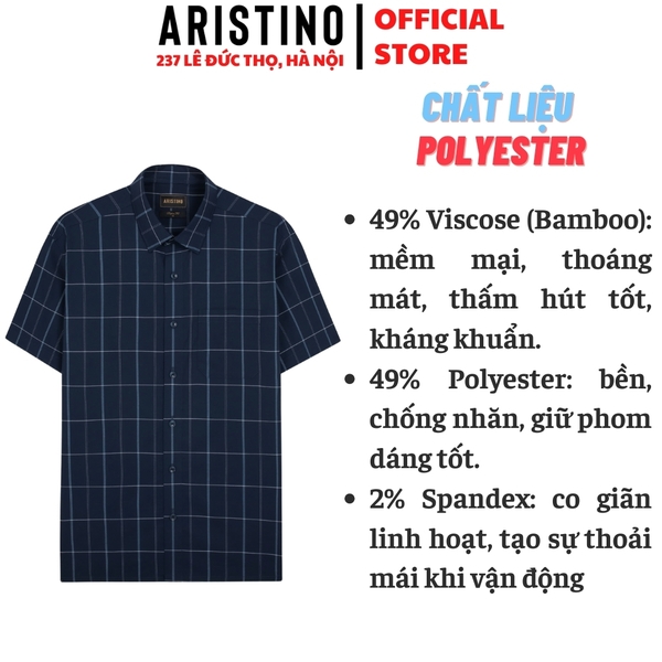 Áo Sơ Mi Nam Ngắn Tay Aristino ASS066AS2 màu xanh kẻ