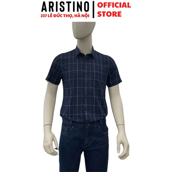 Áo Sơ Mi Nam Ngắn Tay Aristino ASS066AS2 màu xanh kẻ