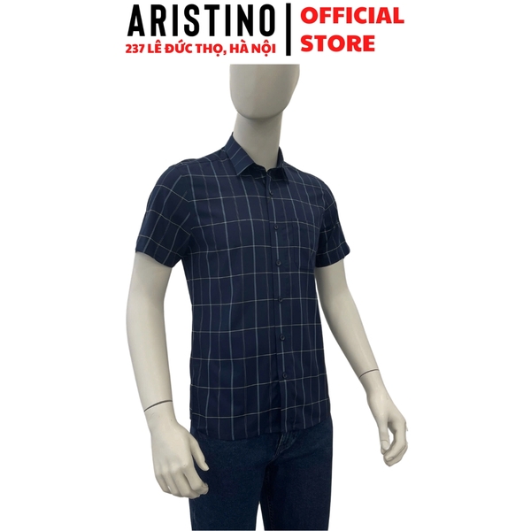Áo Sơ Mi Nam Ngắn Tay Aristino ASS066AS2 màu xanh kẻ