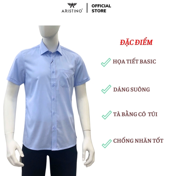 Áo Sơ Mi Nam Ngắn Tay Aristino ASS073AS3 màu xanh kẻ tăm
