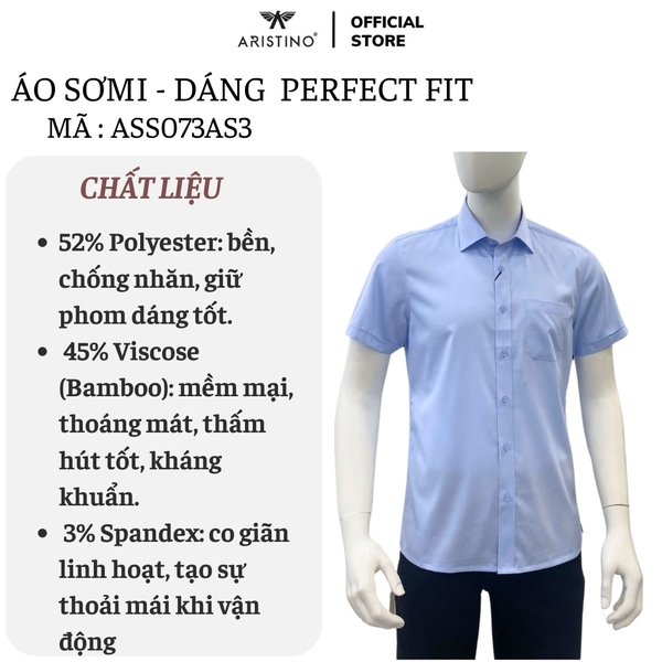 Áo Sơ Mi Nam Ngắn Tay Aristino ASS073AS3 màu xanh kẻ tăm